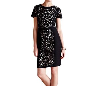 Maeve by Anthropologie Lasercut Basalt Black Sheath Dress Cocktail SZ:‎ 12